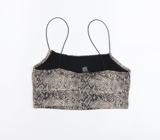 Primark Womens Brown Animal Print Polyester Cropped Tank Size S Square Neck - Snake Pattern