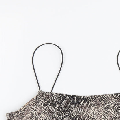 Primark Womens Brown Animal Print Polyester Cropped Tank Size S Square Neck - Snake Pattern