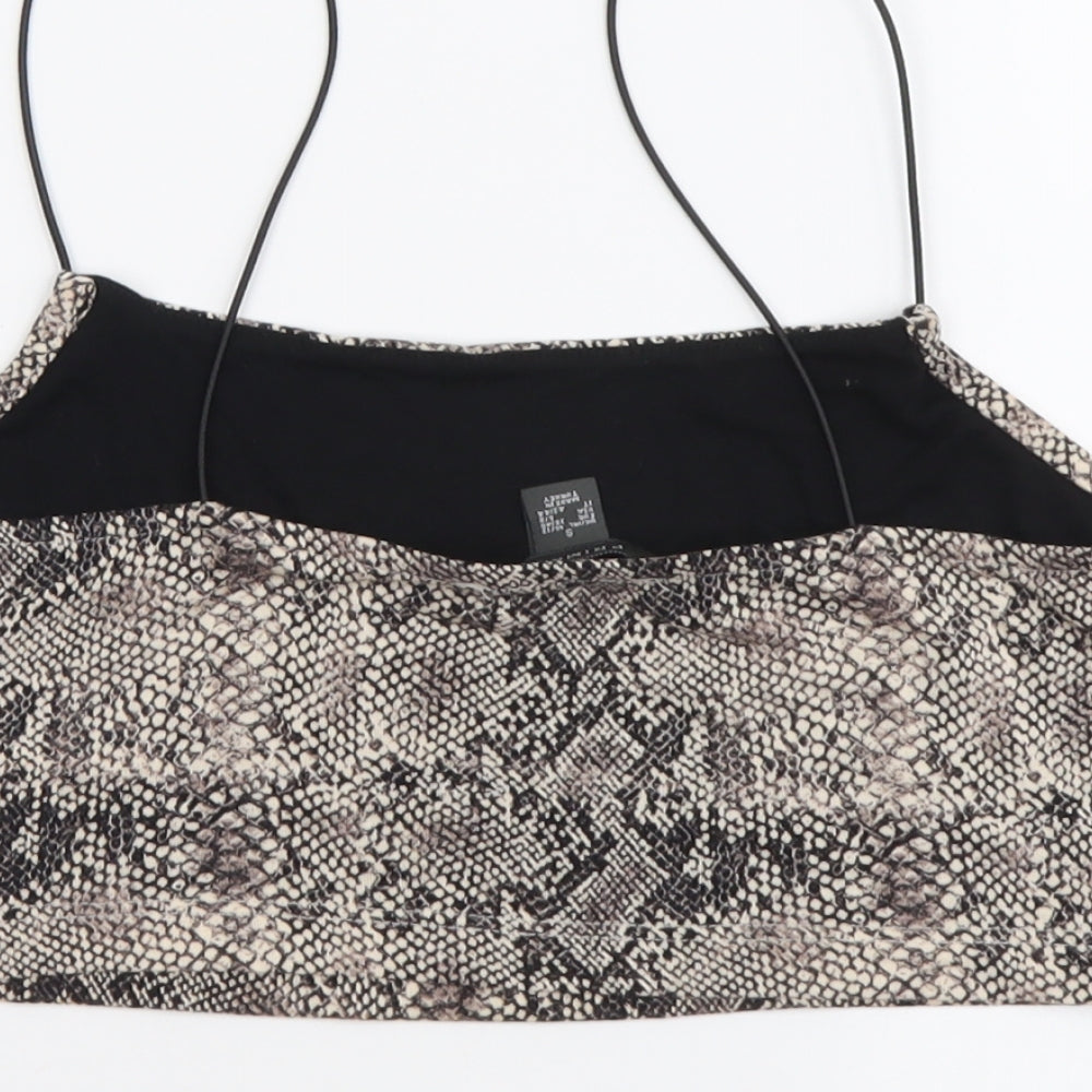 Primark Womens Brown Animal Print Polyester Cropped Tank Size S Square Neck - Snake Pattern