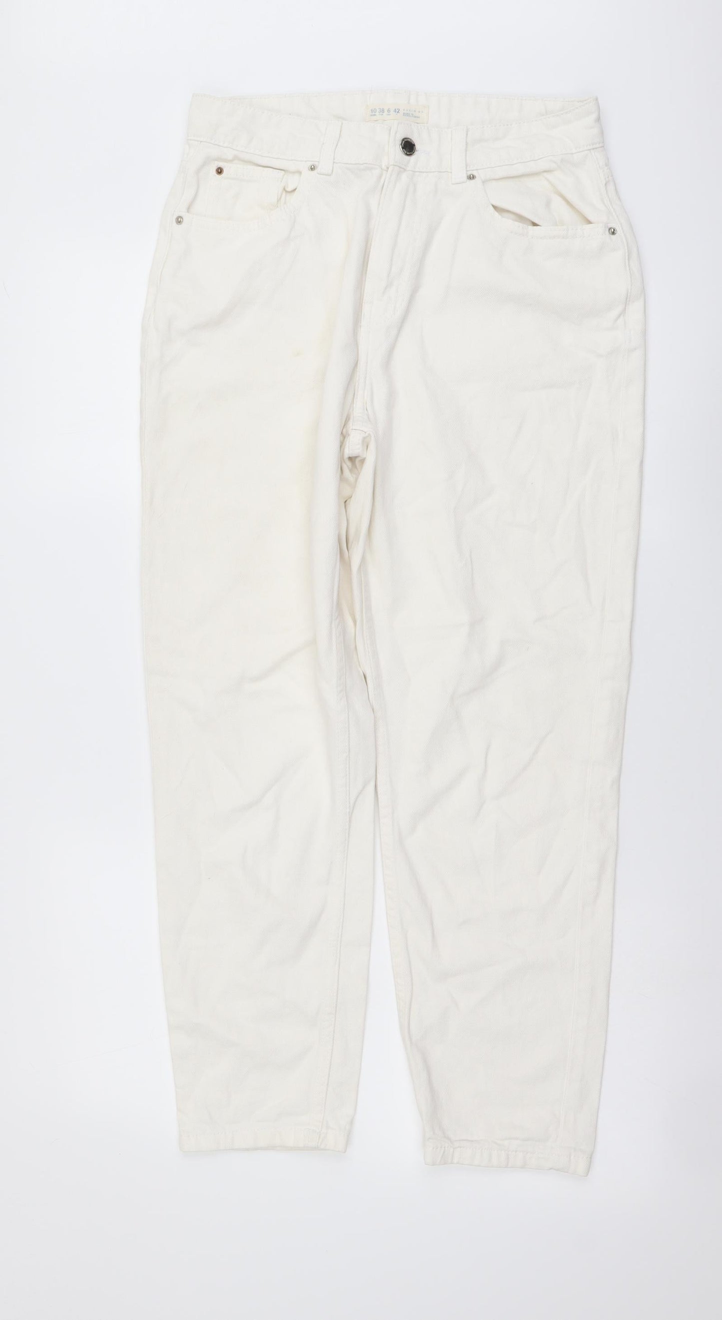 Denim & Co. Womens Ivory Cotton Mom Jeans Size 10 L26 in Regular Button