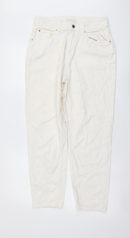 Denim & Co. Womens Ivory Cotton Mom Jeans Size 10 L26 in Regular Button