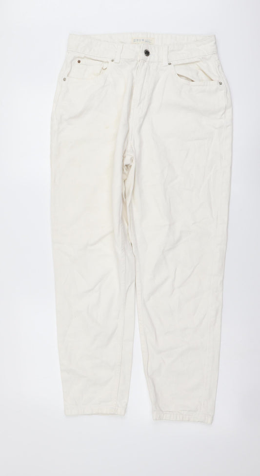 Denim & Co. Womens Ivory Cotton Mom Jeans Size 10 L26 in Regular Button