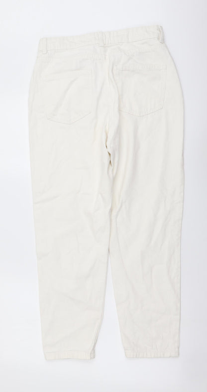 Denim & Co. Womens Ivory Cotton Mom Jeans Size 10 L26 in Regular Button