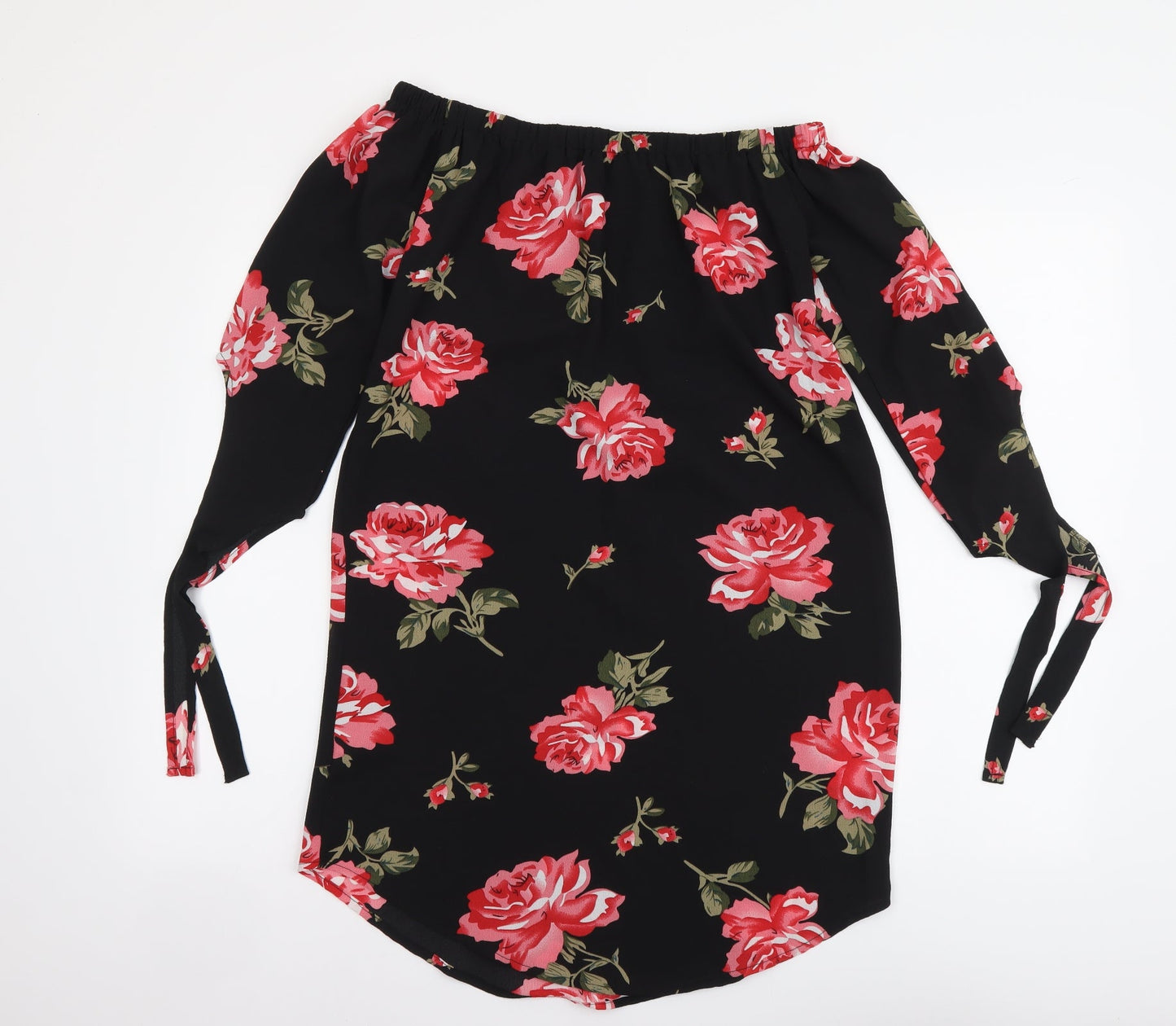 Cameo Rose Womens Black Floral Polyester Tank Dress Size 8 Off the Shoulder Pullover