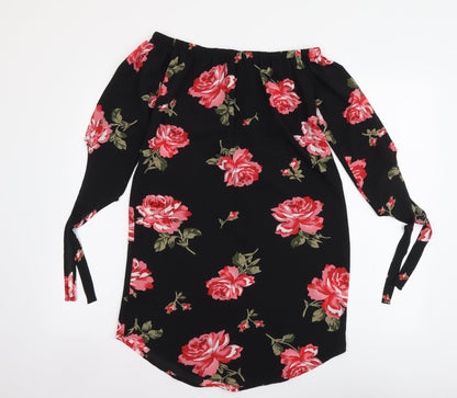 Cameo Rose Womens Black Floral Polyester Tank Dress Size 8 Off the Shoulder Pullover