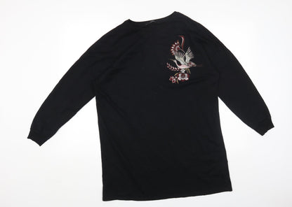 George Womens Black Round Neck Cotton Pullover Jumper Size 12