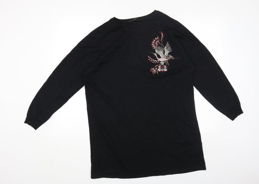 George Womens Black Round Neck Cotton Pullover Jumper Size 12