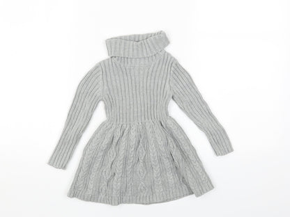 Rachel Zoe Girls Grey Acrylic Fit & Flare Size 9-12 Months Roll Neck Pullover