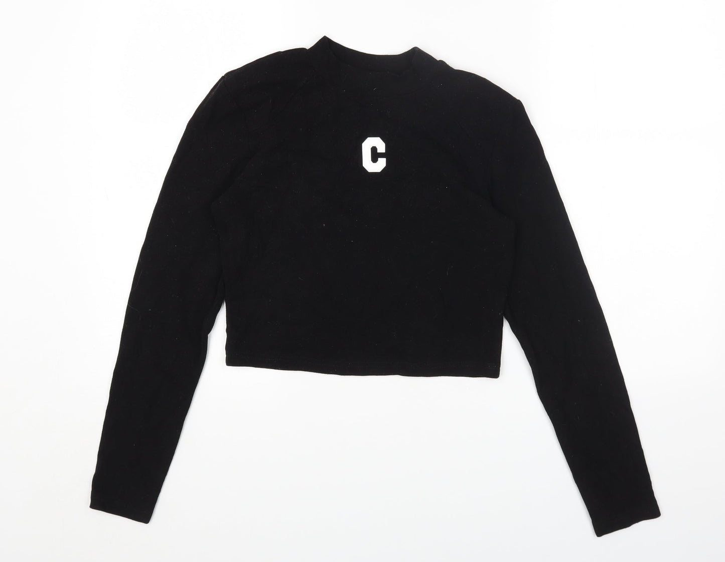 Magijaer Womens Black Cotton Cropped T-Shirt Size S Round Neck