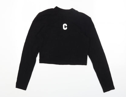 Magijaer Womens Black Cotton Cropped T-Shirt Size S Round Neck