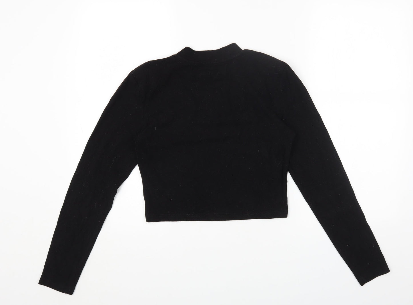Magijaer Womens Black Cotton Cropped T-Shirt Size S Round Neck