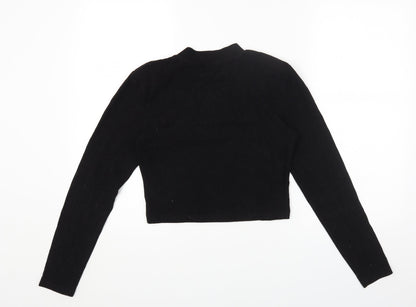 Magijaer Womens Black Cotton Cropped T-Shirt Size S Round Neck