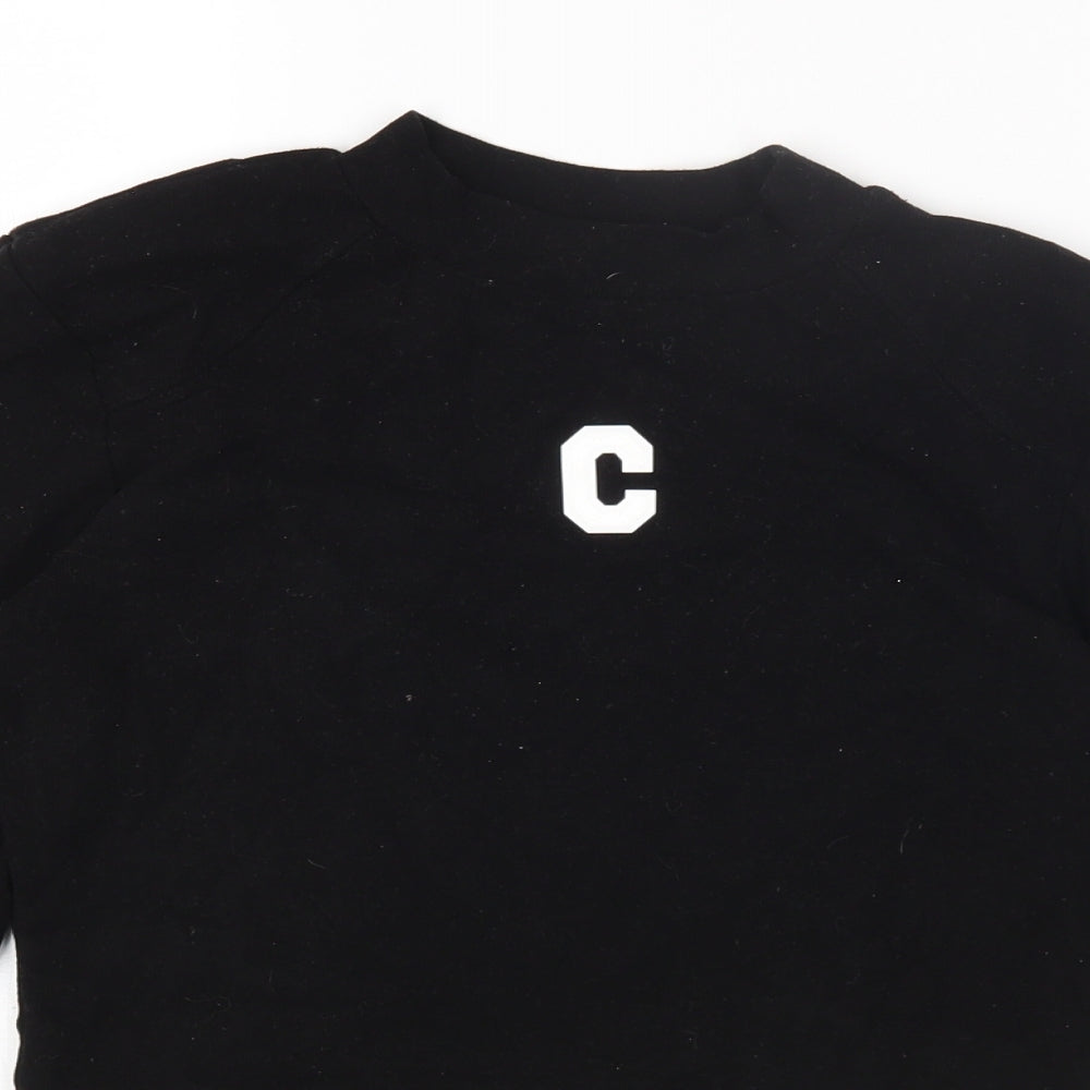 Magijaer Womens Black Cotton Cropped T-Shirt Size S Round Neck