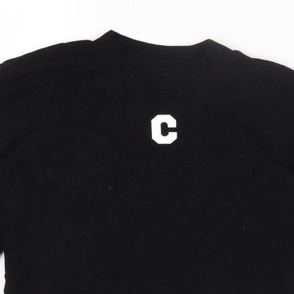 Magijaer Womens Black Cotton Cropped T-Shirt Size S Round Neck