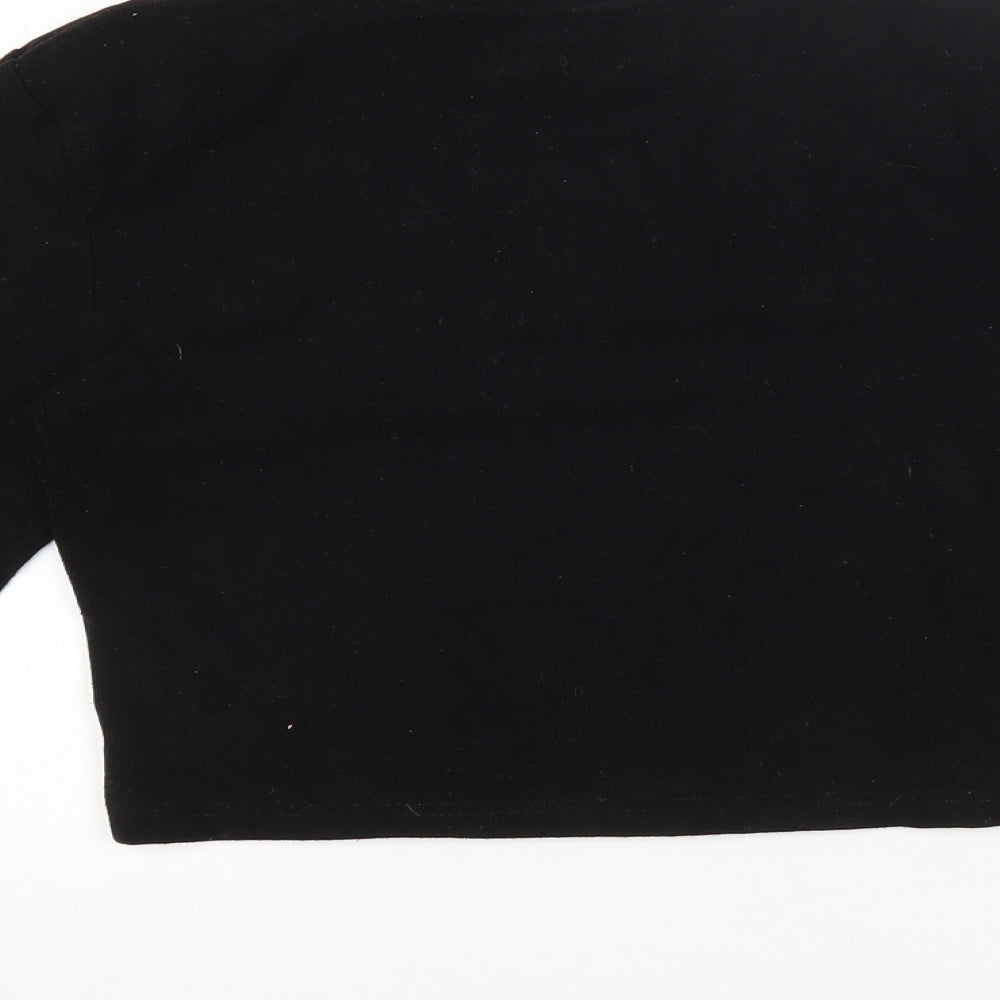 Magijaer Womens Black Cotton Cropped T-Shirt Size S Round Neck
