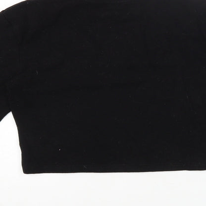 Magijaer Womens Black Cotton Cropped T-Shirt Size S Round Neck