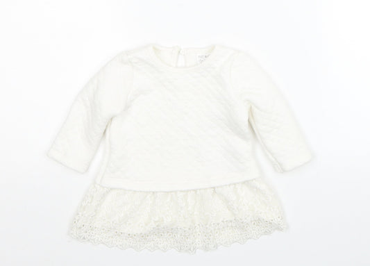 F&F Girls White Floral Cotton Pullover Jumper Size 0-3 Months Button - Lace Detail