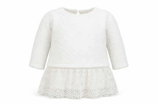 F&F Girls White Floral Cotton Pullover Jumper Size 0-3 Months Button - Lace Detail