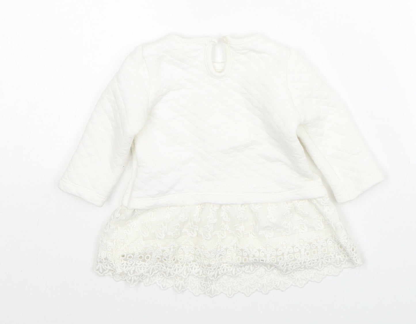 F&F Girls White Floral Cotton Pullover Jumper Size 0-3 Months Button - Lace Detail
