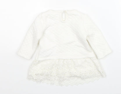 F&F Girls White Floral Cotton Pullover Jumper Size 0-3 Months Button - Lace Detail