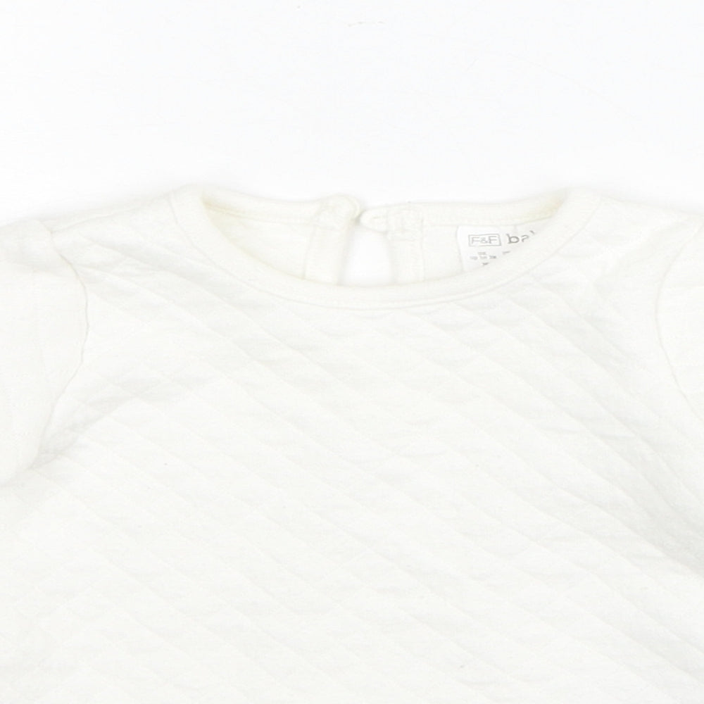 F&F Girls White Floral Cotton Pullover Jumper Size 0-3 Months Button - Lace Detail
