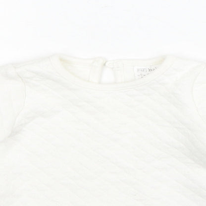 F&F Girls White Floral Cotton Pullover Jumper Size 0-3 Months Button - Lace Detail