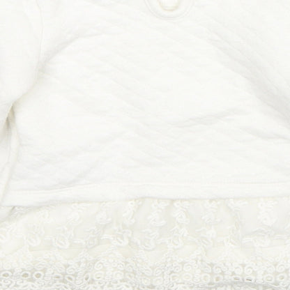 F&F Girls White Floral Cotton Pullover Jumper Size 0-3 Months Button - Lace Detail
