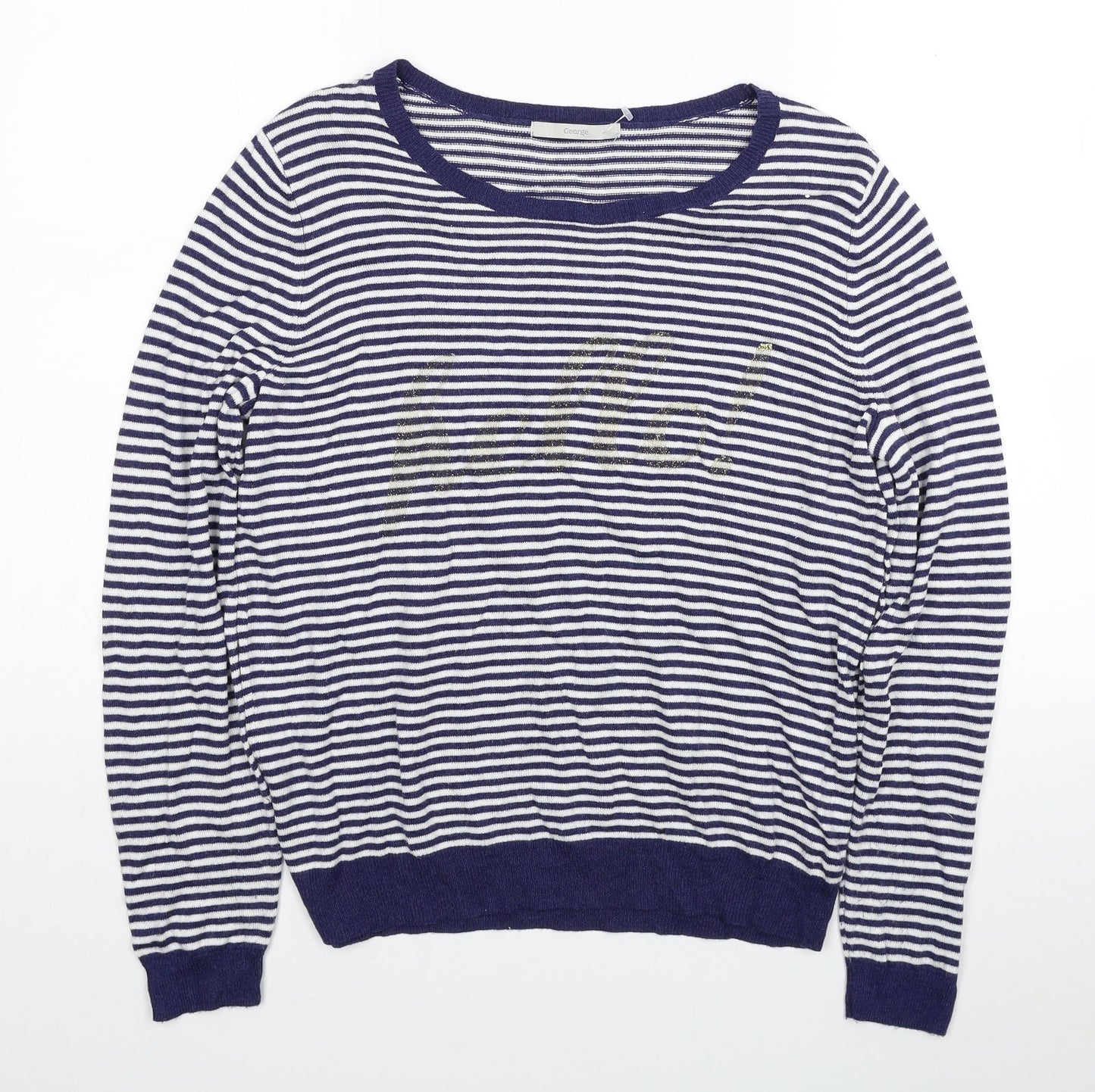 George Womens Blue Scoop Neck Striped Viscose Pullover Jumper Size 16 - Hello