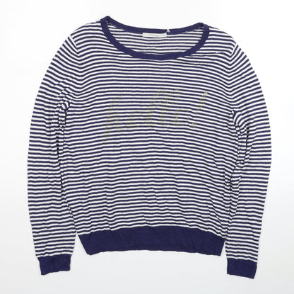 George Womens Blue Scoop Neck Striped Viscose Pullover Jumper Size 16 - Hello