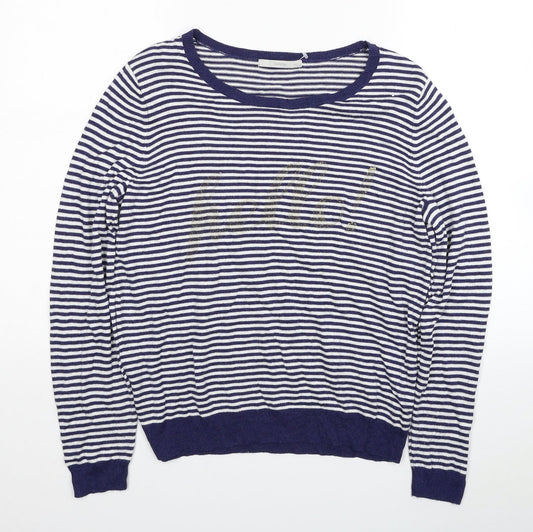 George Womens Blue Scoop Neck Striped Viscose Pullover Jumper Size 16 - Hello