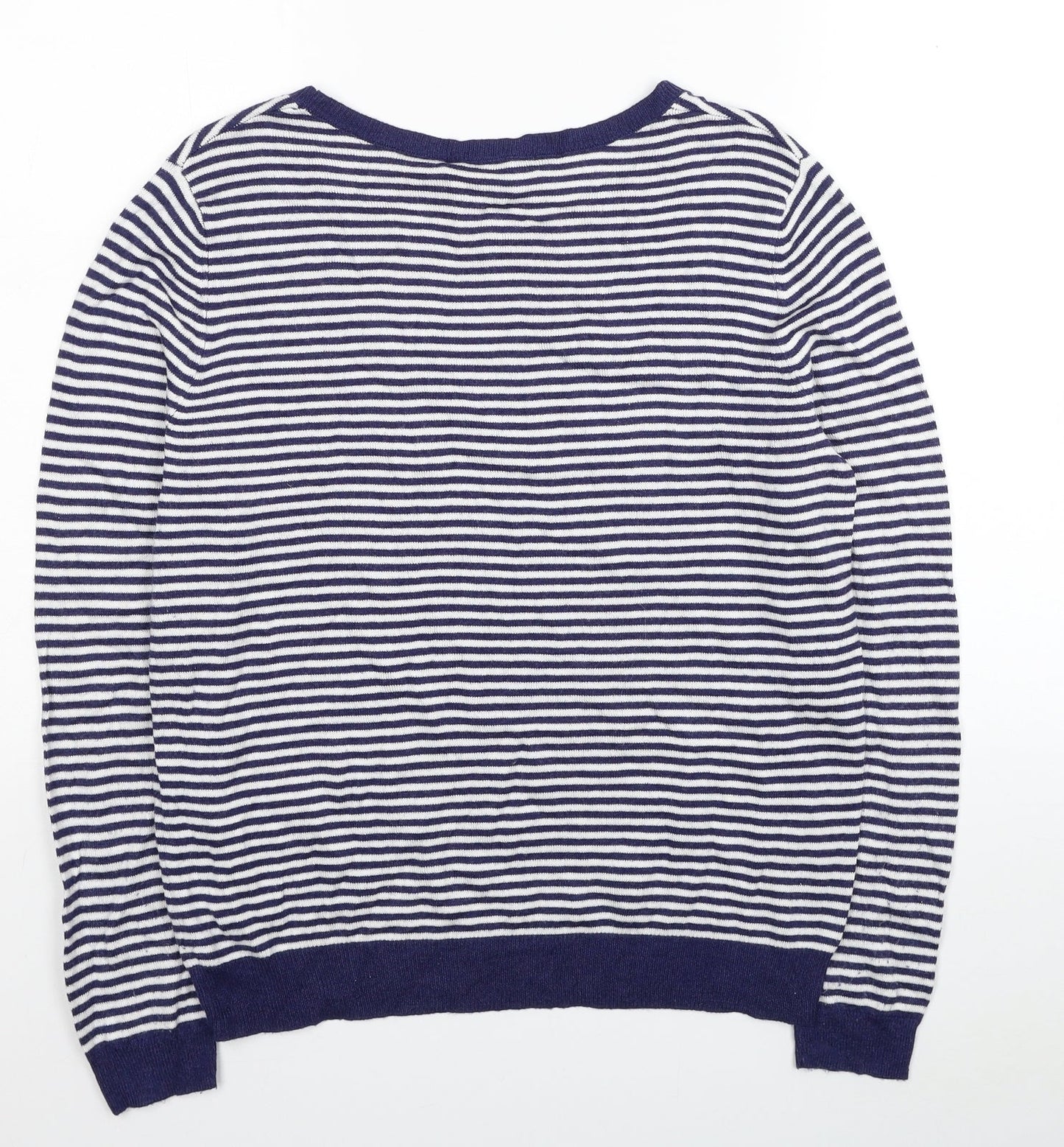 George Womens Blue Scoop Neck Striped Viscose Pullover Jumper Size 16 - Hello