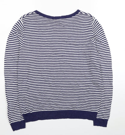 George Womens Blue Scoop Neck Striped Viscose Pullover Jumper Size 16 - Hello