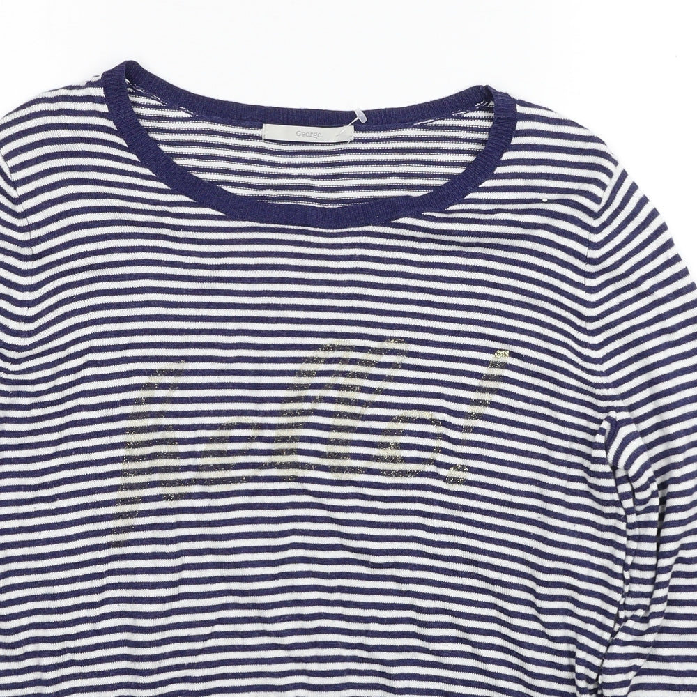 George Womens Blue Scoop Neck Striped Viscose Pullover Jumper Size 16 - Hello