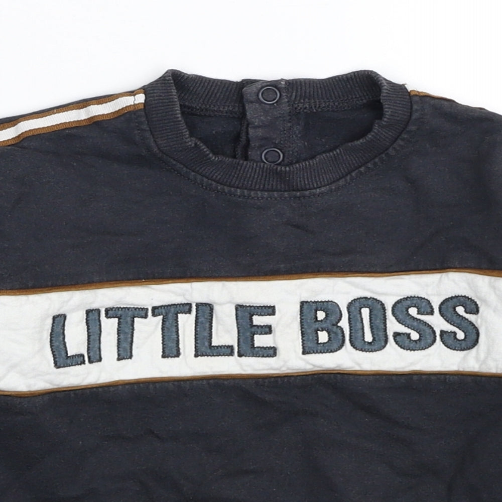 Nutmeg Boys Black Cotton Pullover Sweatshirt Size 10 Years Button - Little Boss
