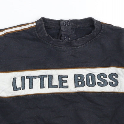Nutmeg Boys Black Cotton Pullover Sweatshirt Size 10 Years Button - Little Boss