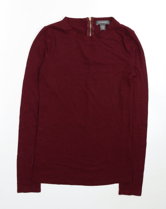Primark Womens Red Polyacrylate Fibre Basic T-Shirt Size 6 Scoop Neck