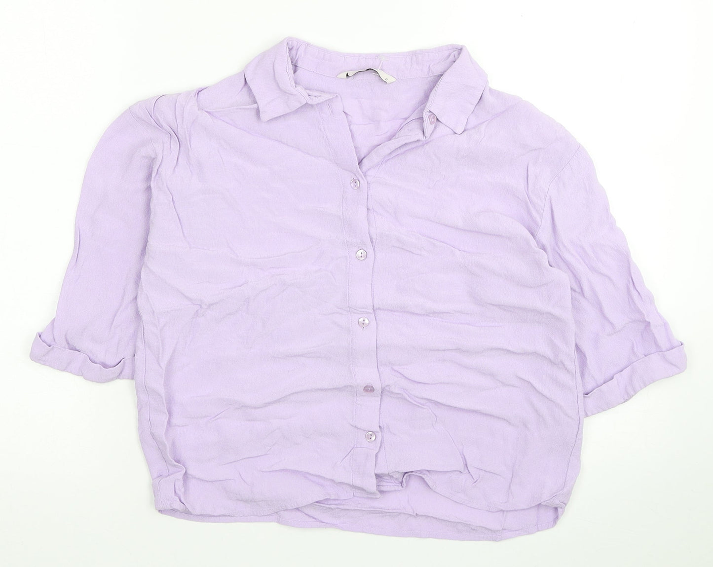 TU Womens Purple Viscose Basic Button-Up Size 10 Collared