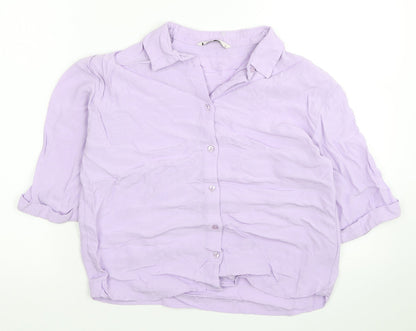 TU Womens Purple Viscose Basic Button-Up Size 10 Collared
