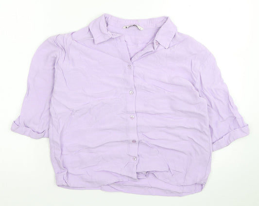 TU Womens Purple Viscose Basic Button-Up Size 10 Collared