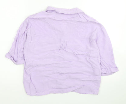 TU Womens Purple Viscose Basic Button-Up Size 10 Collared