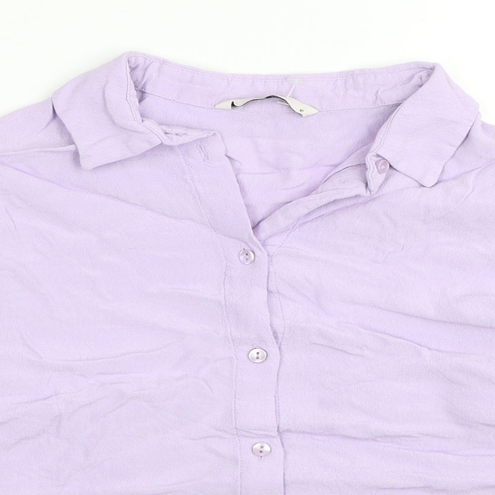 TU Womens Purple Viscose Basic Button-Up Size 10 Collared