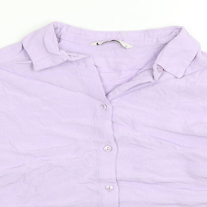 TU Womens Purple Viscose Basic Button-Up Size 10 Collared