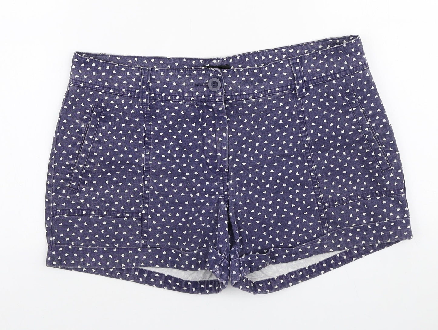 F&F Womens Blue Geometric Cotton Mom Shorts Size 10 L3 in Regular Zip