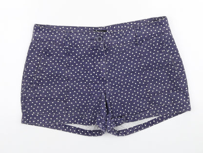 F&F Womens Blue Geometric Cotton Mom Shorts Size 10 L3 in Regular Zip