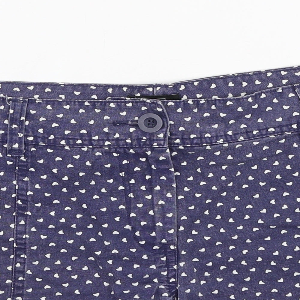 F&F Womens Blue Geometric Cotton Mom Shorts Size 10 L3 in Regular Zip