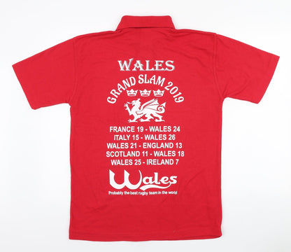 Uneek Mens Red Cotton Polo Size M Collared Button - Wales Grand Slam 2019
