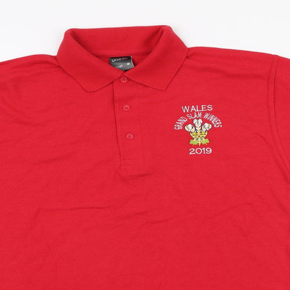 Uneek Mens Red Cotton Polo Size M Collared Button - Wales Grand Slam 2019