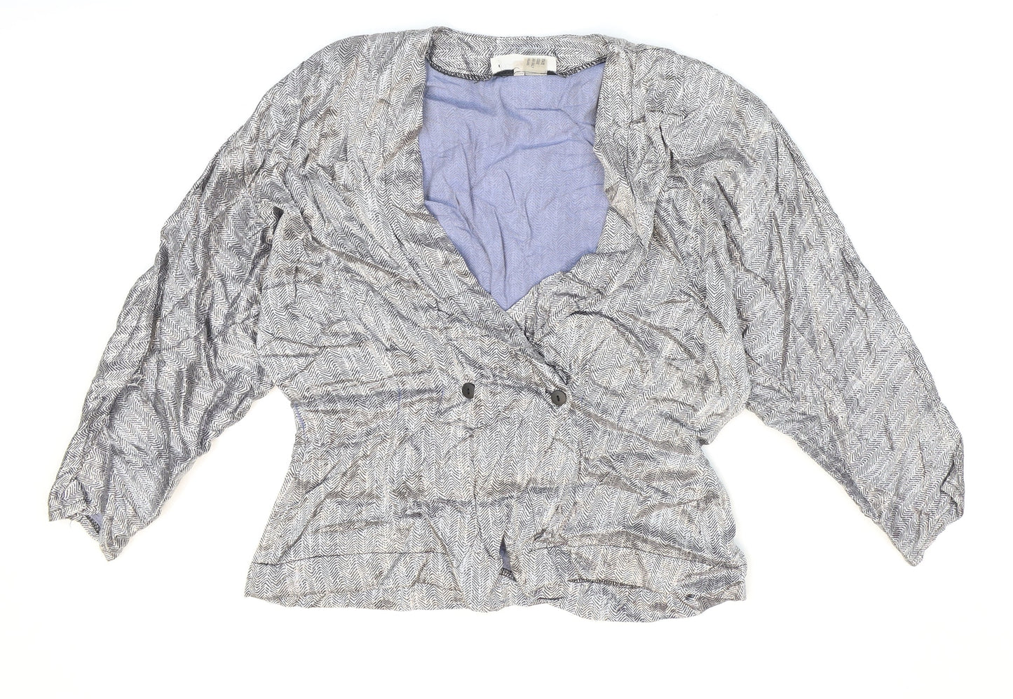 Miss Selfridge Womens Silver Geometric Acetate Wrap Blouse Size 14 V-Neck