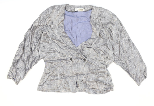 Miss Selfridge Womens Silver Geometric Acetate Wrap Blouse Size 14 V-Neck