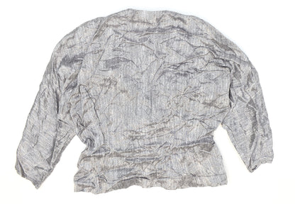 Miss Selfridge Womens Silver Geometric Acetate Wrap Blouse Size 14 V-Neck